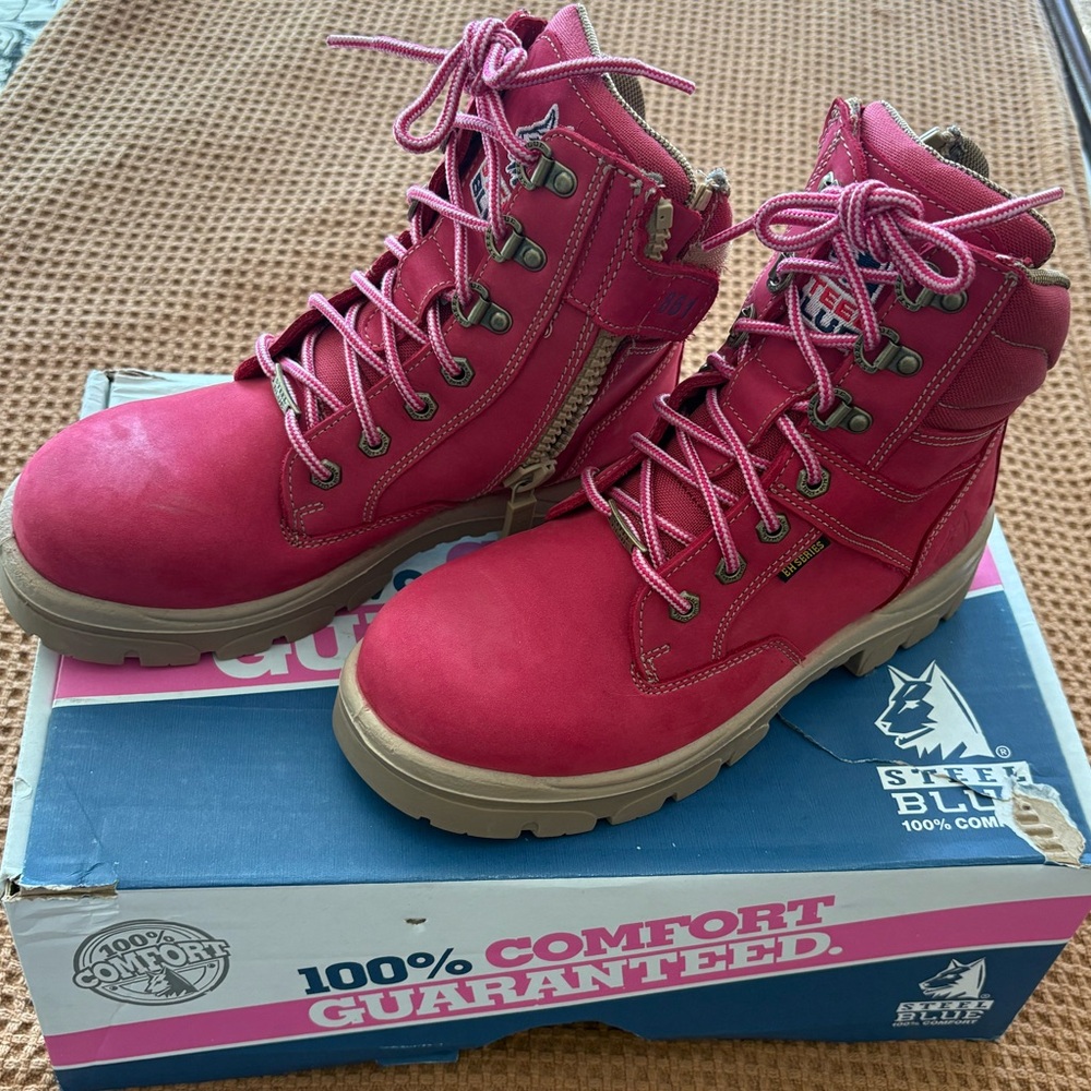 Pink work boots